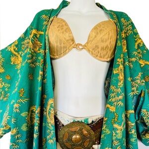 ROBERTO CAVALLI Gold LEOPARD Print and RHINESTONE Logo BRA NWOT Size 42